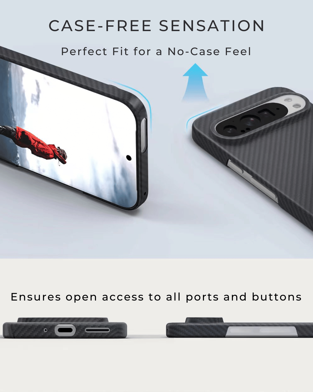 showing the open cutout design of the thin phone case for google pixel 9 pro