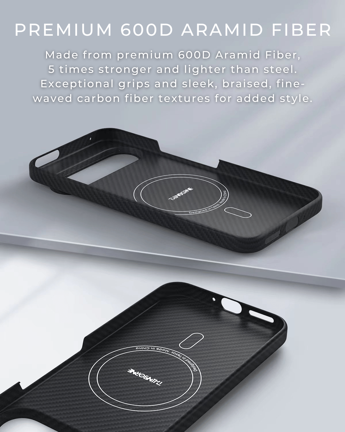 a picture says the thin phone case for pixel 9 is made of 600D aramid fiber